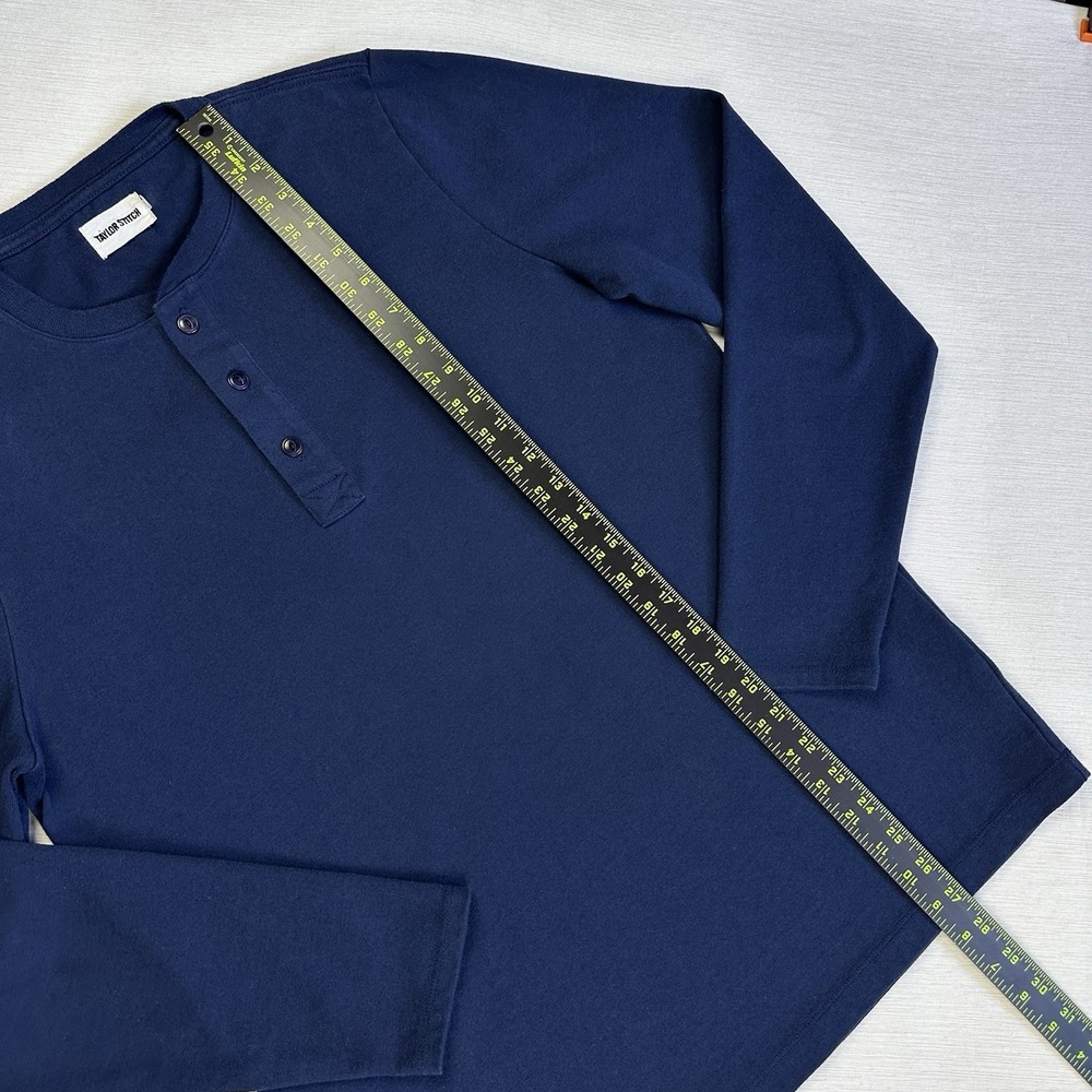 Taylor Stitch Shirt Mens 40 Medium Heavy Bag Henley Navy Blue 3 Button Casual - Picture 5 of 7